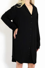 Load image into Gallery viewer, Ladies Winter Luxury Sleep Shirt - Black Rib Bamboo