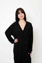 Load image into Gallery viewer, Ladies Winter Luxury Sleep Shirt - Black Rib Bamboo