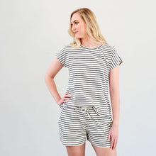Load image into Gallery viewer, Ladies Summer Pajama Set - Black and White Stripes