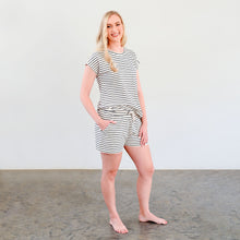 Load image into Gallery viewer, Ladies Summer Pajama Set - Black and White Stripes