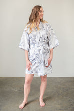 Load image into Gallery viewer, Ladies Kimono Gown -  White and Grey leaf