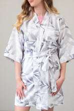 Load image into Gallery viewer, Ladies Kimono Gown -  White and Grey leaf