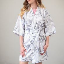 Load image into Gallery viewer, Ladies Kimono Gown -  White and Grey leaf