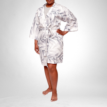 Load image into Gallery viewer, Ladies Kimono Gown -  White and Grey leaf