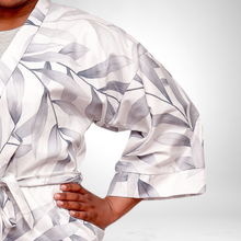 Load image into Gallery viewer, Ladies Kimono Gown -  White and Grey leaf