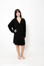 Load image into Gallery viewer, Ladies Winter Luxury Sleep Shirt - Black Rib Bamboo
