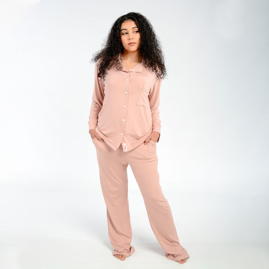 Ladies Button-Up Pajamas - Morganite